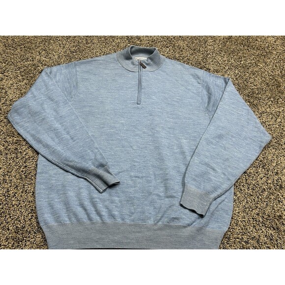 PETER MILLAR  1/4 Zip Pullover Sweater - Light Blue Merino Wool XL - Standard - Picture 1 of 8